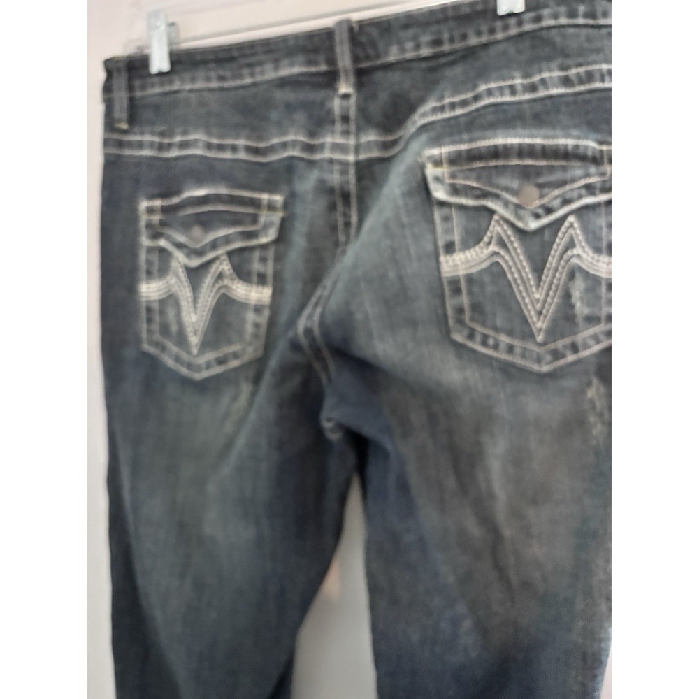 Apollo Sz 16 Dark Washed Distressed Embellished Pockets Retro 36x25 Cuff Ed